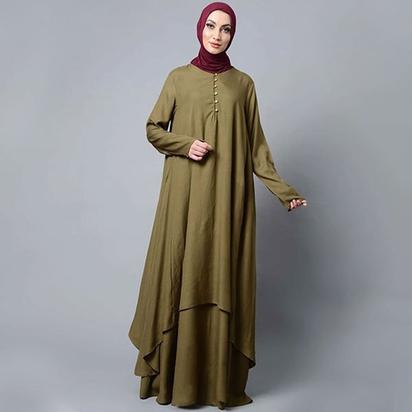 Asymmetrical double layered modest wear muslimah abaya dress – Layla ...