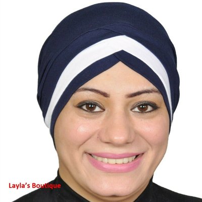 Womens NAVY BLUE Cancer Chemo Head Scarf Muslim Turban Headwrap Islamic Scarf #4 